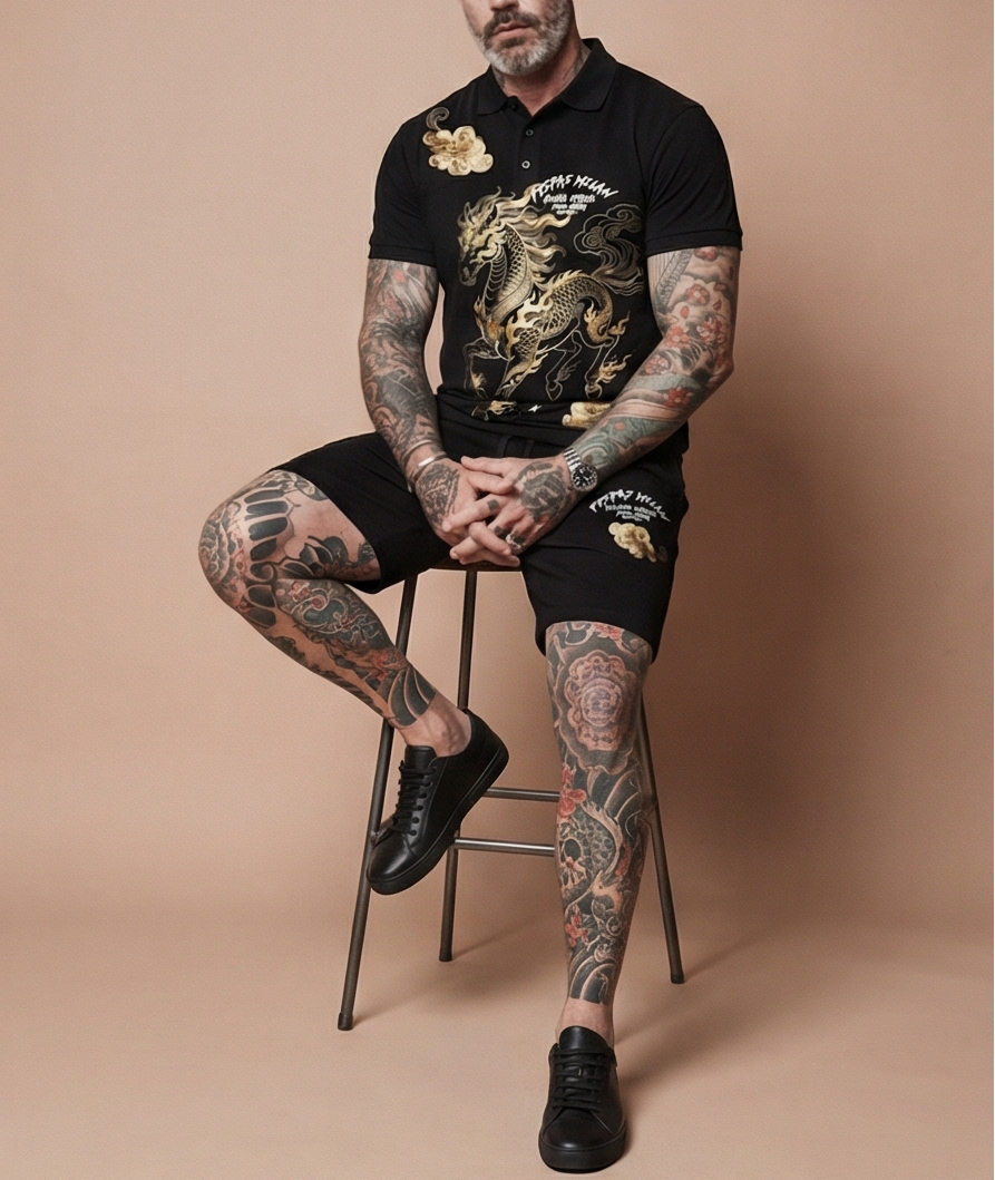 FesFas golden horse-print Polo Set | Black