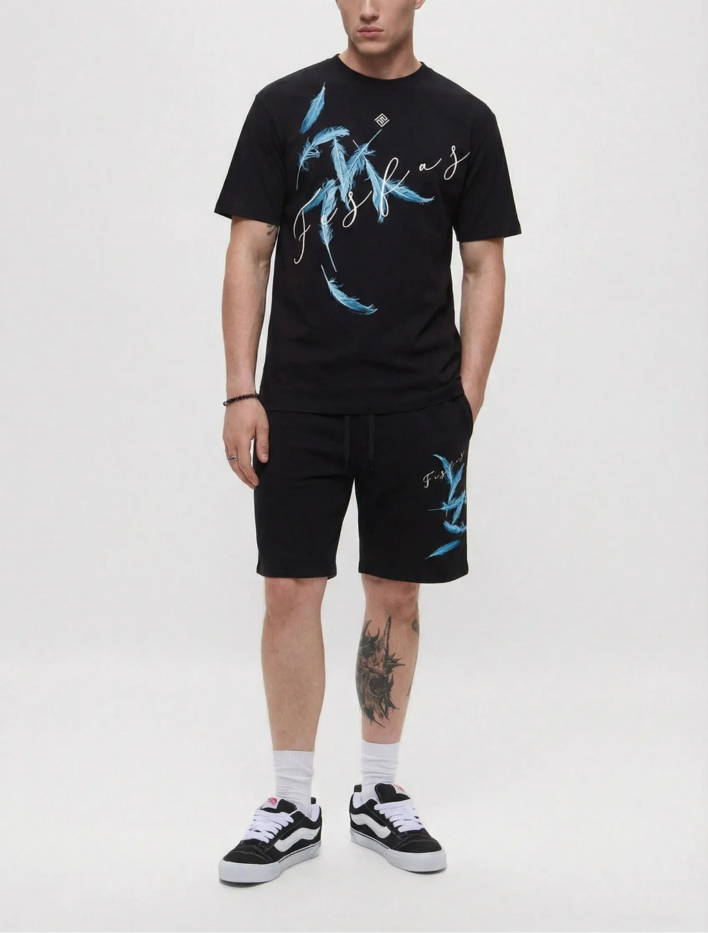 FesFas feathers-print T-shirt Set | Black