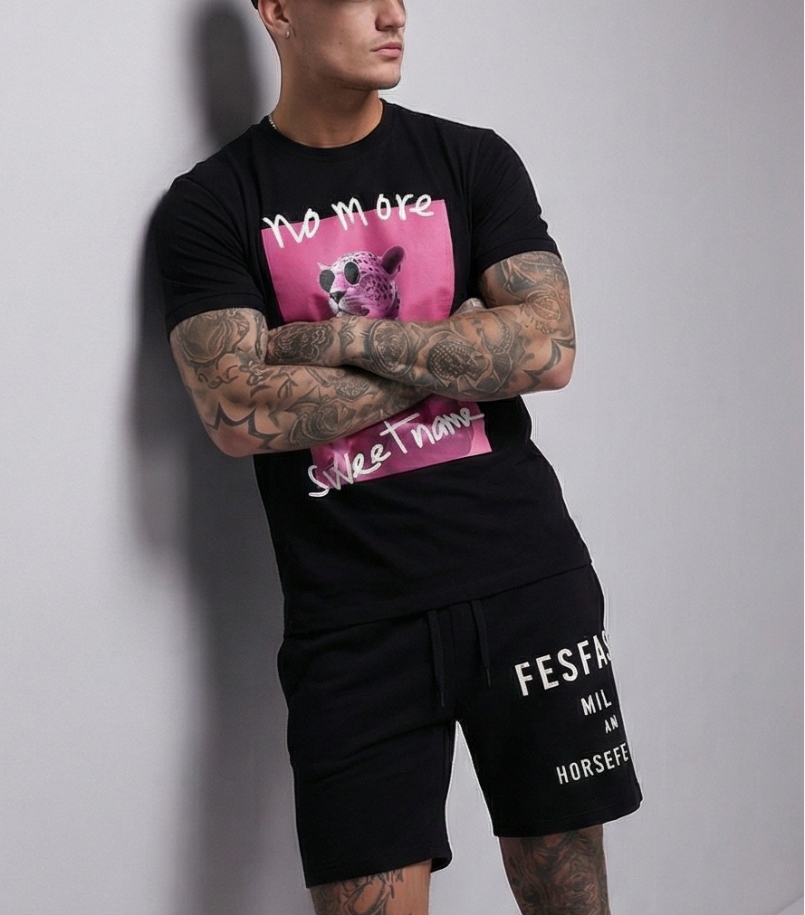 FesFas panther-print T-shirt Set | Black