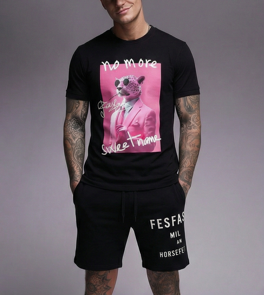 FesFas panther-print T-shirt Set | Black