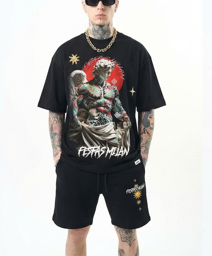 FesFas angel-print T-shirt Set | Black