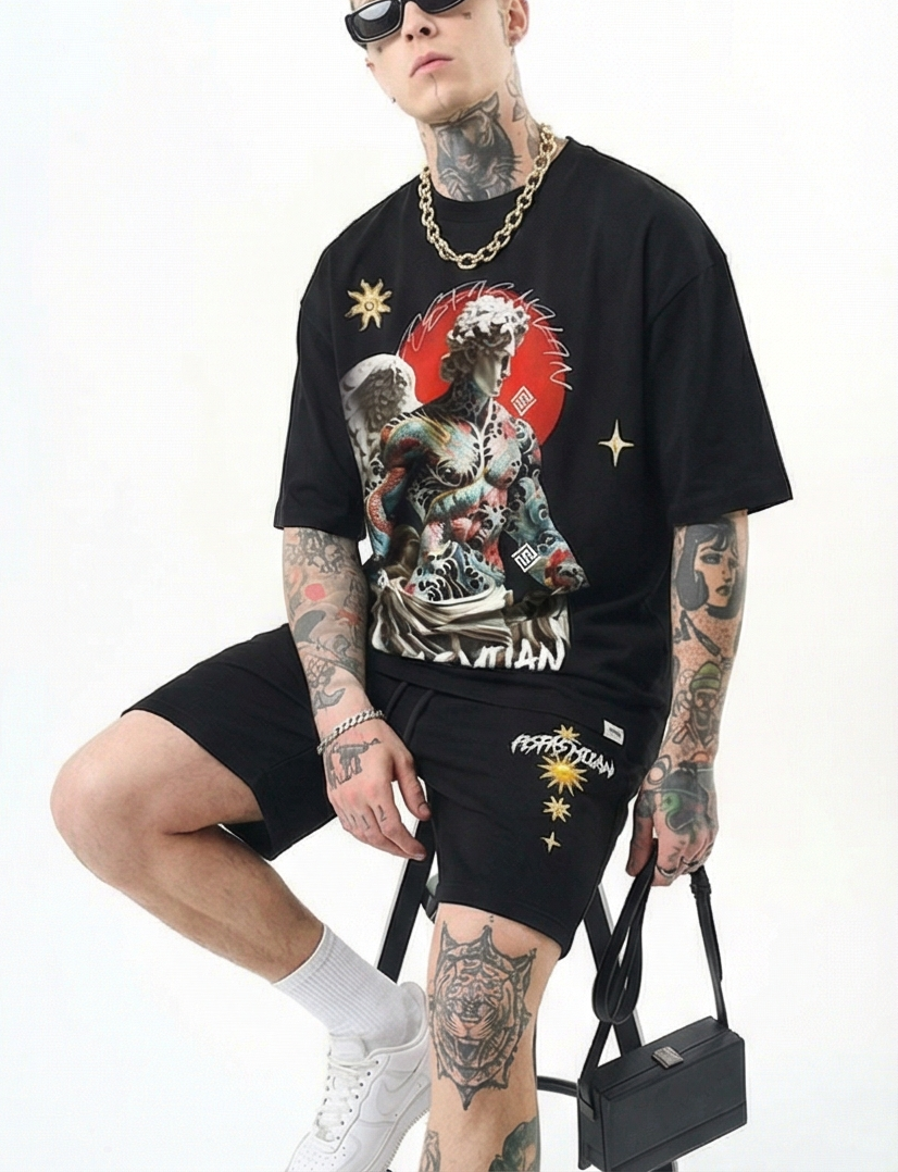 FesFas angel-print T-shirt Set | Black