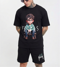 FesFas cute boy-print T-shirt Set | Black