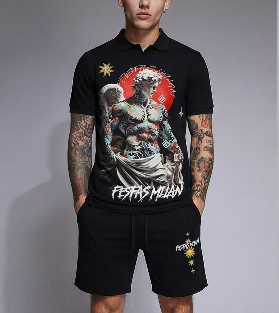 FesFas angel-print Polo Set | Black