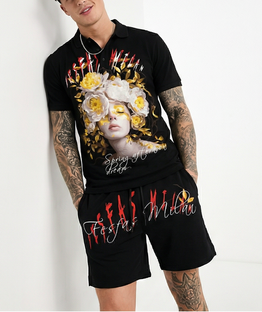 FesFas flower goddess-print Polo Set | Black