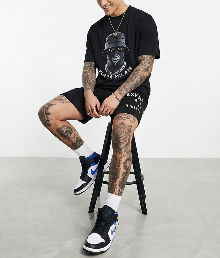 FesFas hidden boss-print T-shirt Set | Black