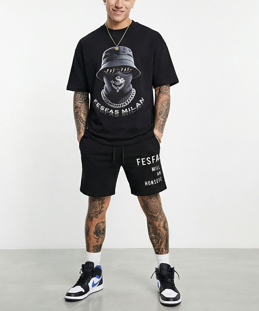 FesFas hidden boss-print T-shirt Set | Black