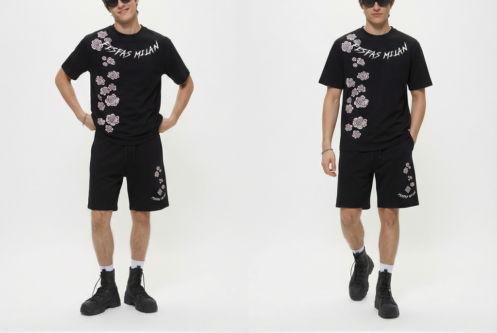 FesFas flowers-print T-shirt Set | Black | Men