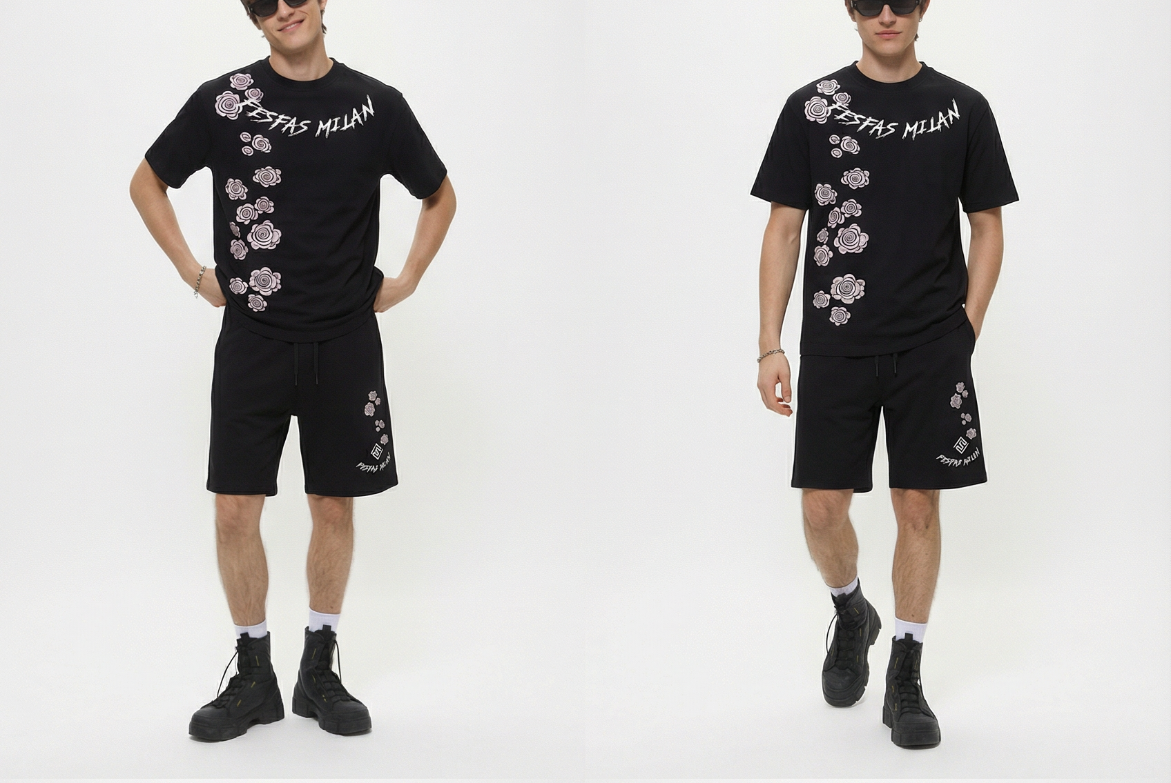 FesFas flowers-print T-shirt Set | Black | Men