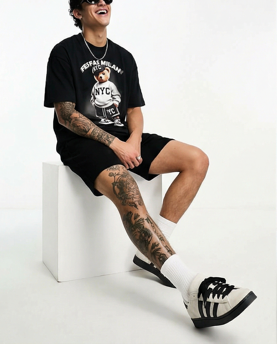 FesFas sport bear-print T-shirt Set | Black