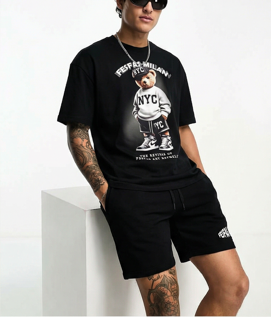 FesFas sport bear-print T-shirt Set | Black