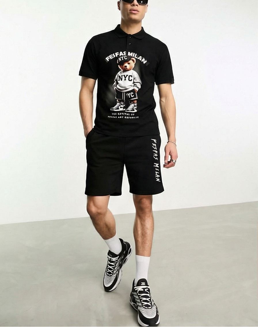 FesFas sport bear-print Polo Set | Black