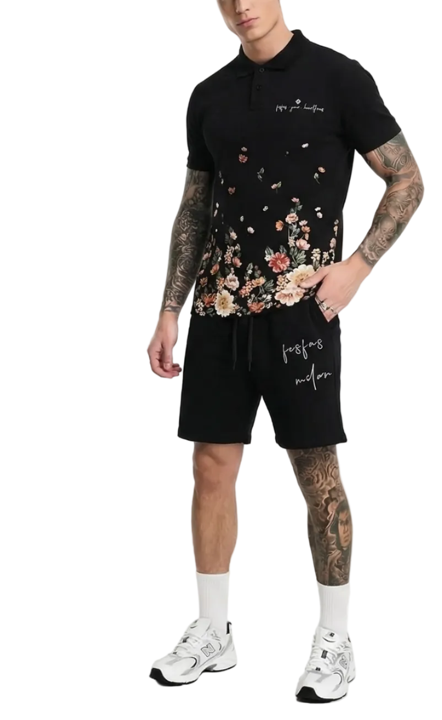 FesFas flowers-print Polo Set | Black