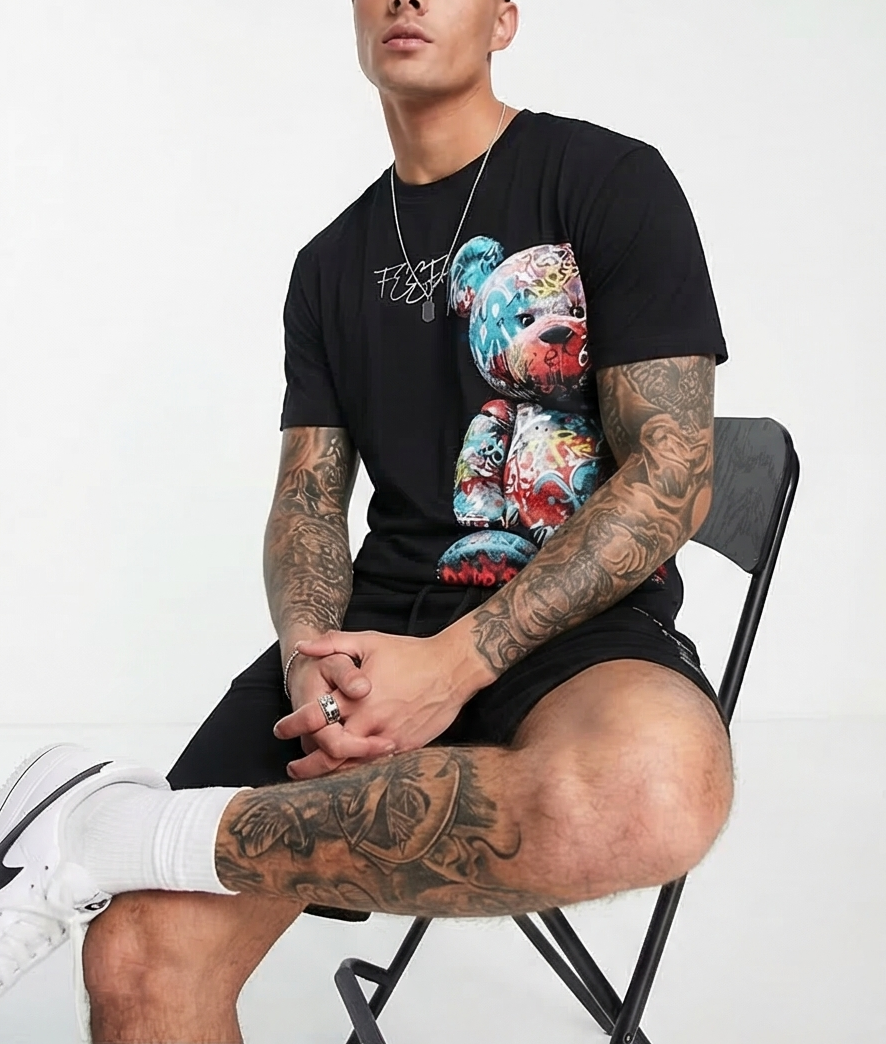 FesFas colorful bear-print T-shirt Set | Black