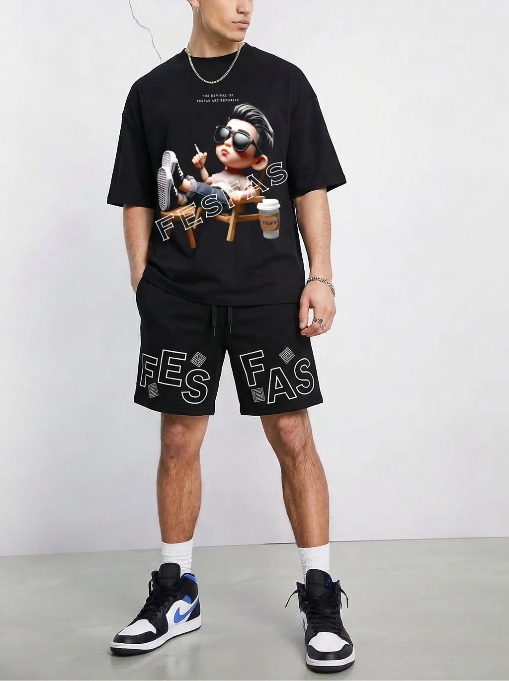 FesFas chill boy-print T-shirt Set | Black