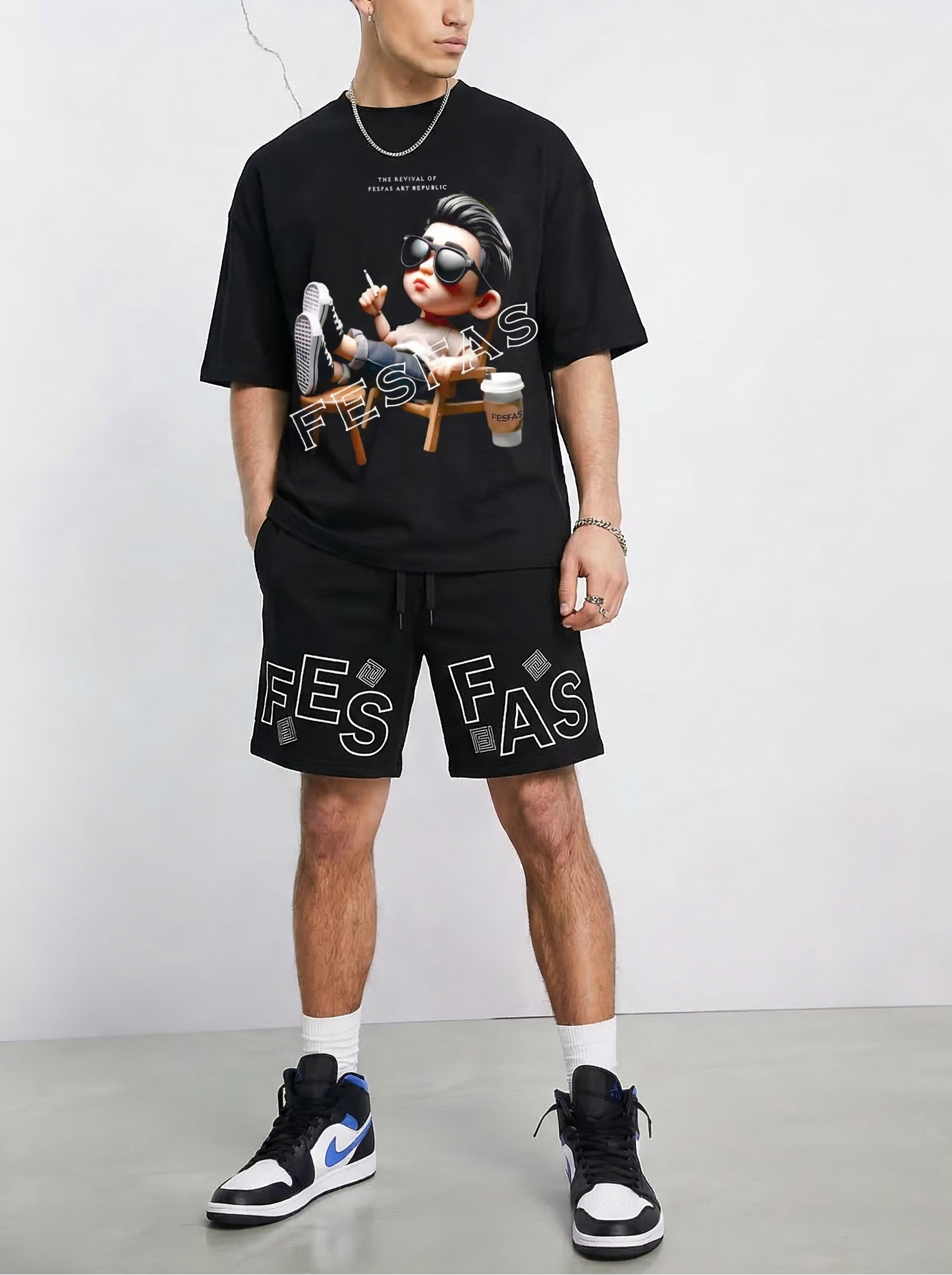 FesFas chill boy-print T-shirt Set | Black