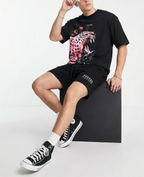 FesFas pink jaguar-print T-shirt Set | Black