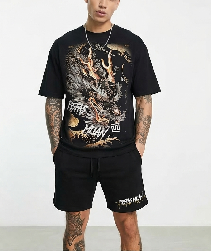 FesFas dragon-print T-shirt Set | Black