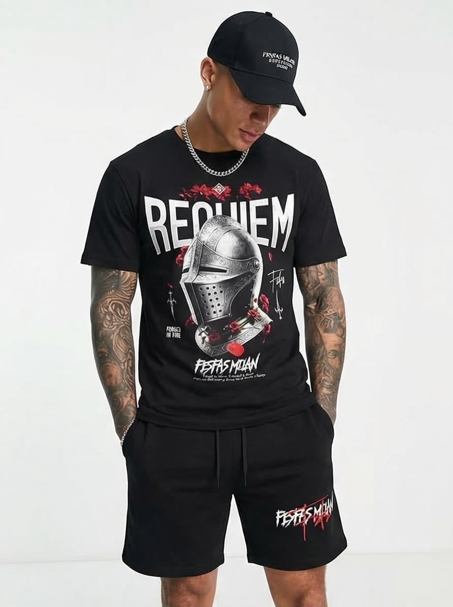 FesFas knight helmet-print T-shirt Set | Black