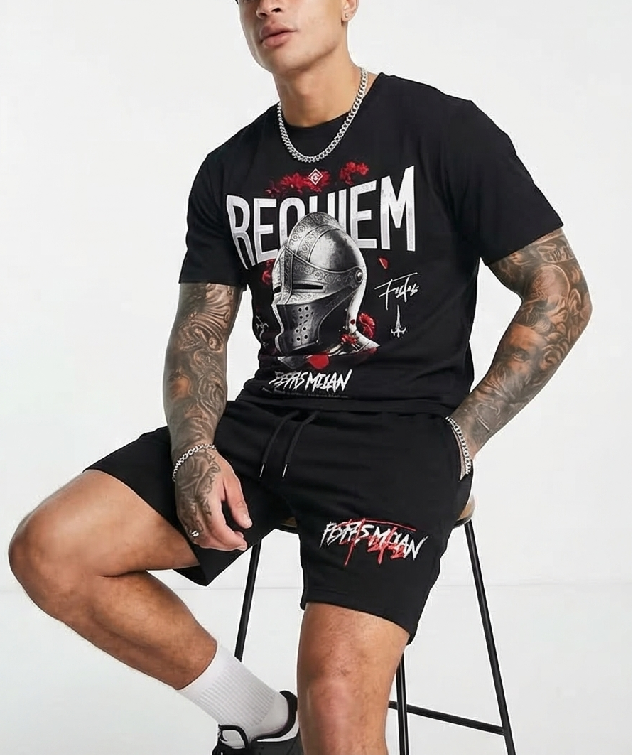 FesFas knight helmet-print T-shirt Set | Black
