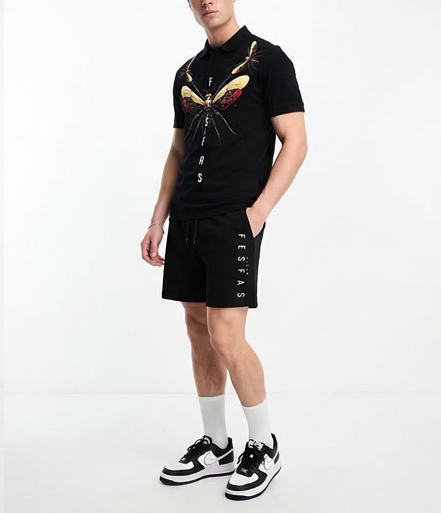 FesFas dragonfly-print Polo Set | Black