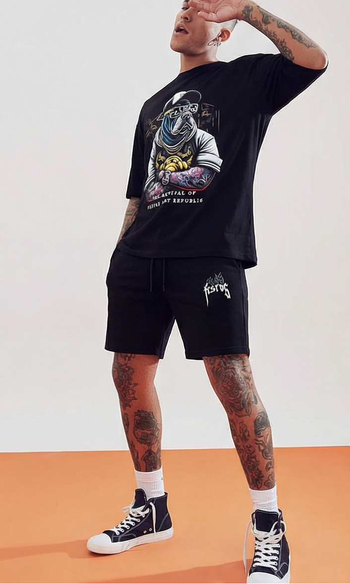 FesFas bulldog-print T-shirt Set | Black