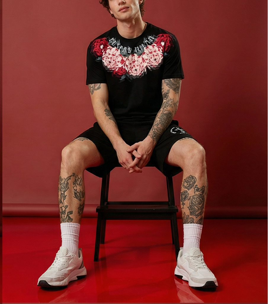 FesFas flowers-print T-shirt Set | Black
