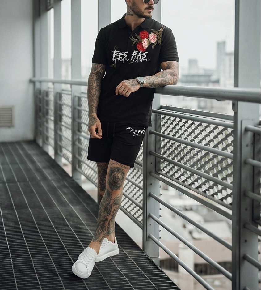 FesFas flowers-print Polo Set | Black