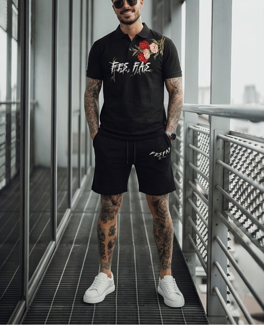FesFas flowers-print Polo Set | Black