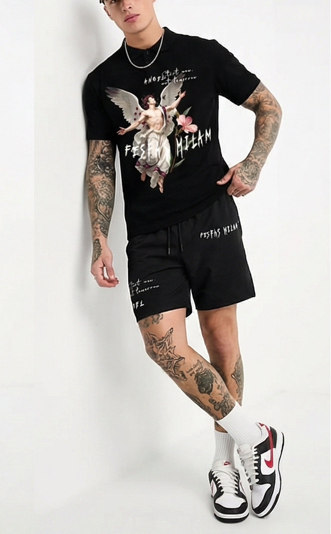 FesFas angel-print Polo Set | Black