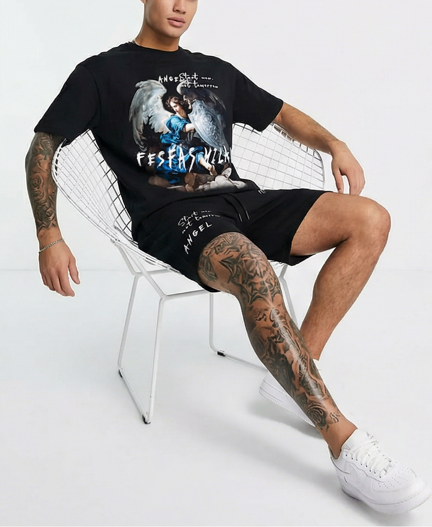 FesFas heaven guardian-print T-shirt Set | Black