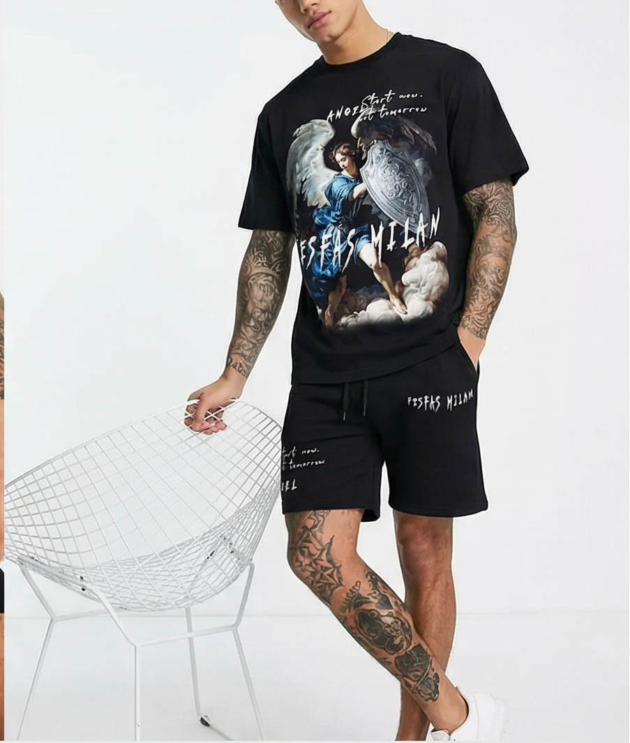 FesFas heaven guardian-print T-shirt Set | Black