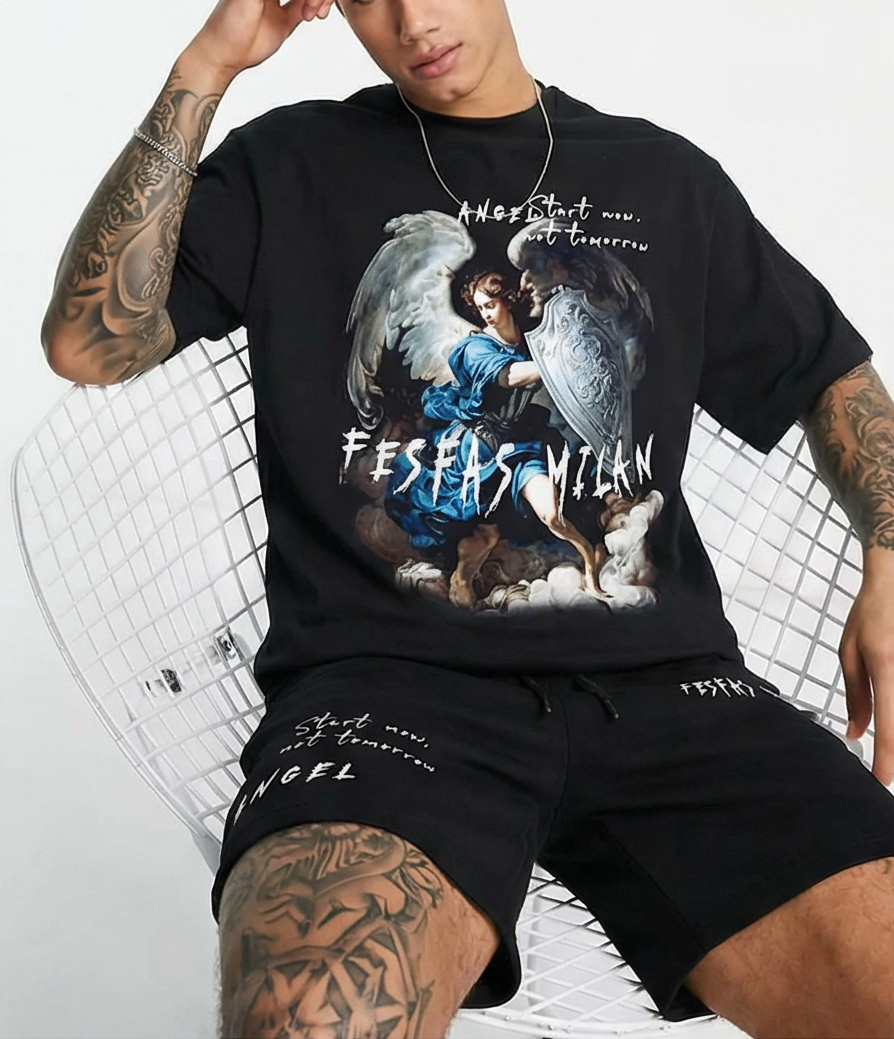 FesFas heaven guardian-print T-shirt Set | Black