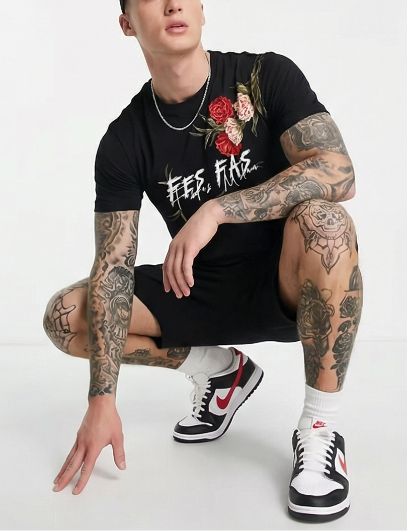 FesFas flowers-print T-shirt Set | Black