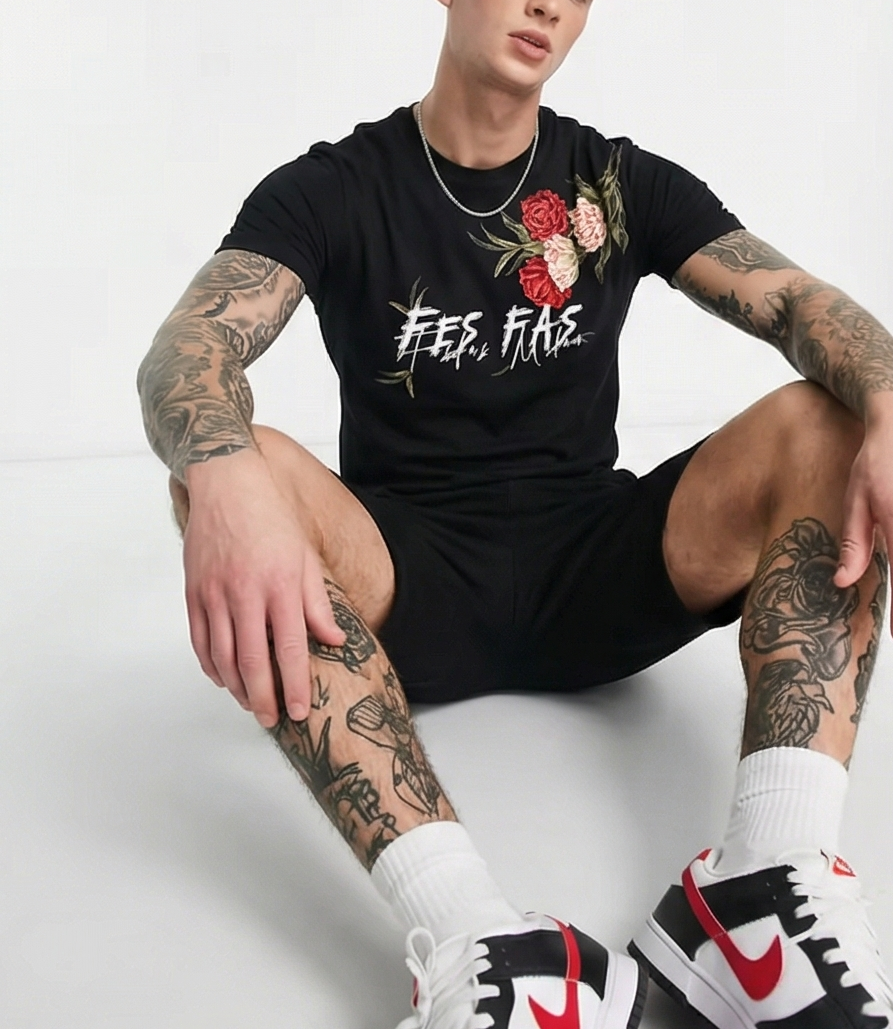 FesFas flowers-print T-shirt Set | Black