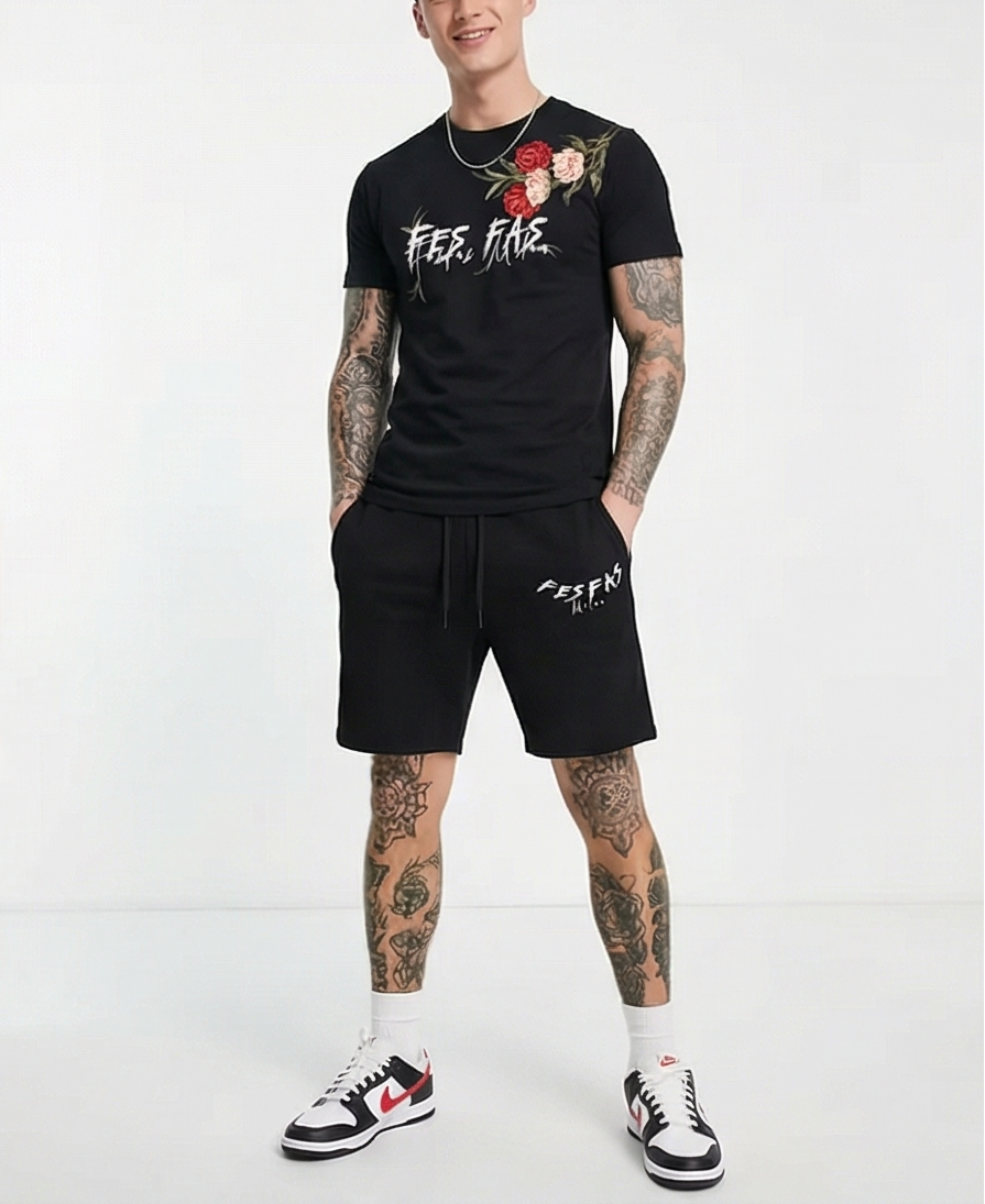 FesFas flowers-print T-shirt Set | Black