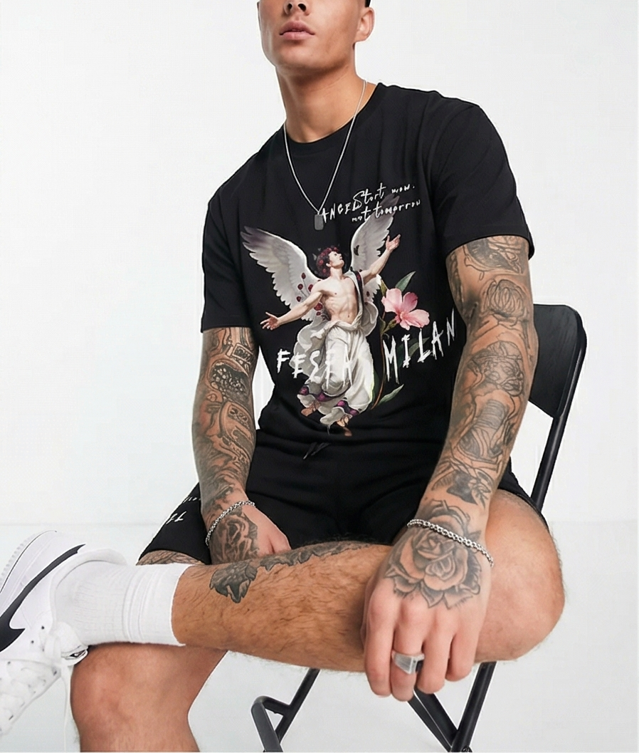 FesFas angel-print T-shirt Set | Black