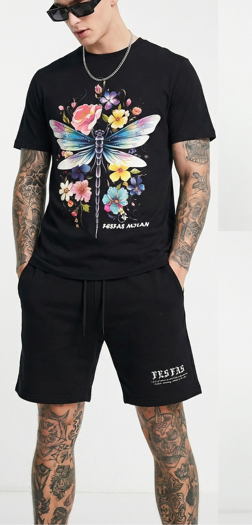 FesFas colorful dragonfly-print T-shirt Set | Black