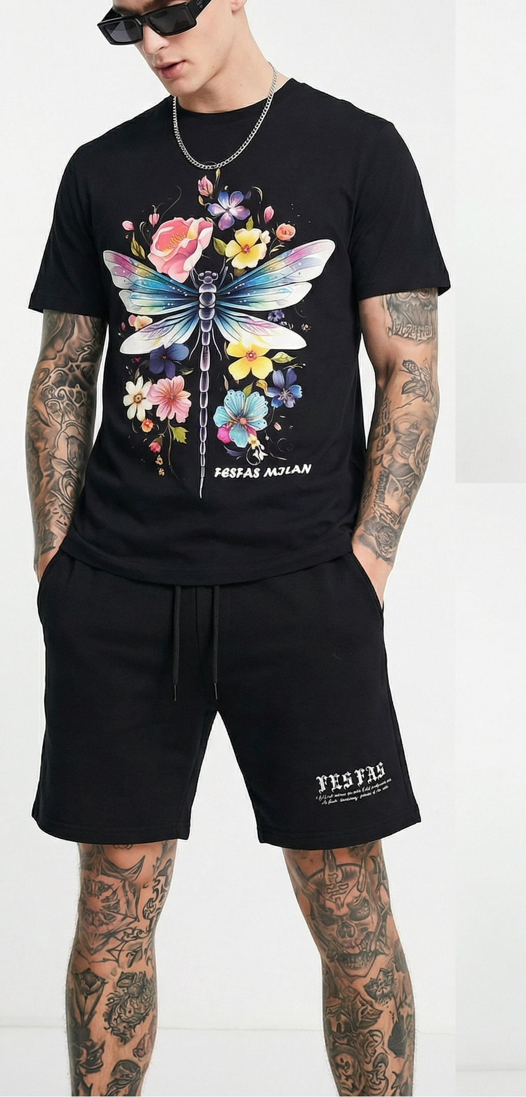 FesFas colorful dragonfly-print T-shirt Set | Black