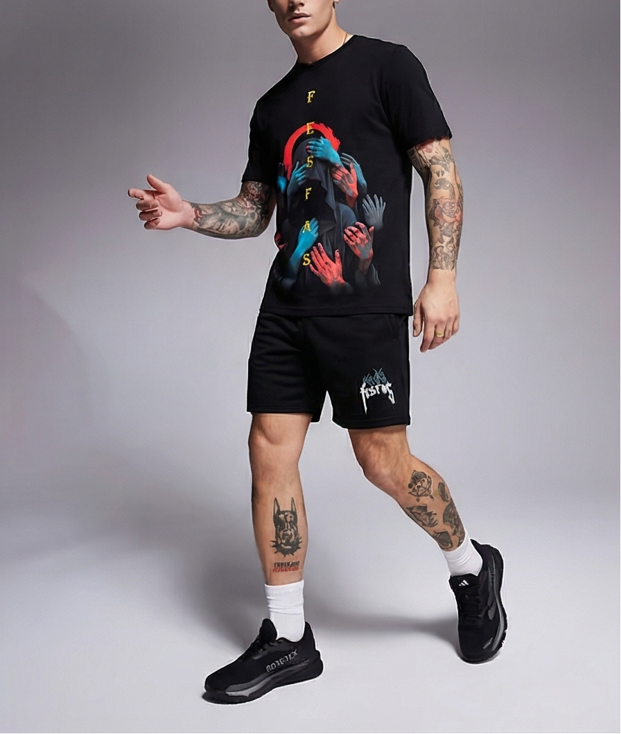 FesFas magic hands-print T-shirt Set | Black