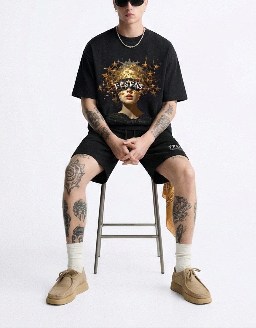 FesFas twinkle stars-print T-shirt Set | Black