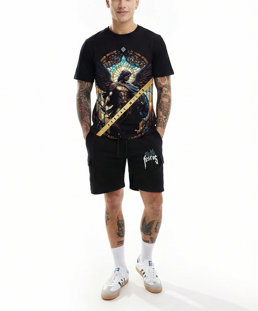 FesFas angel-print T-shirt Set | Black