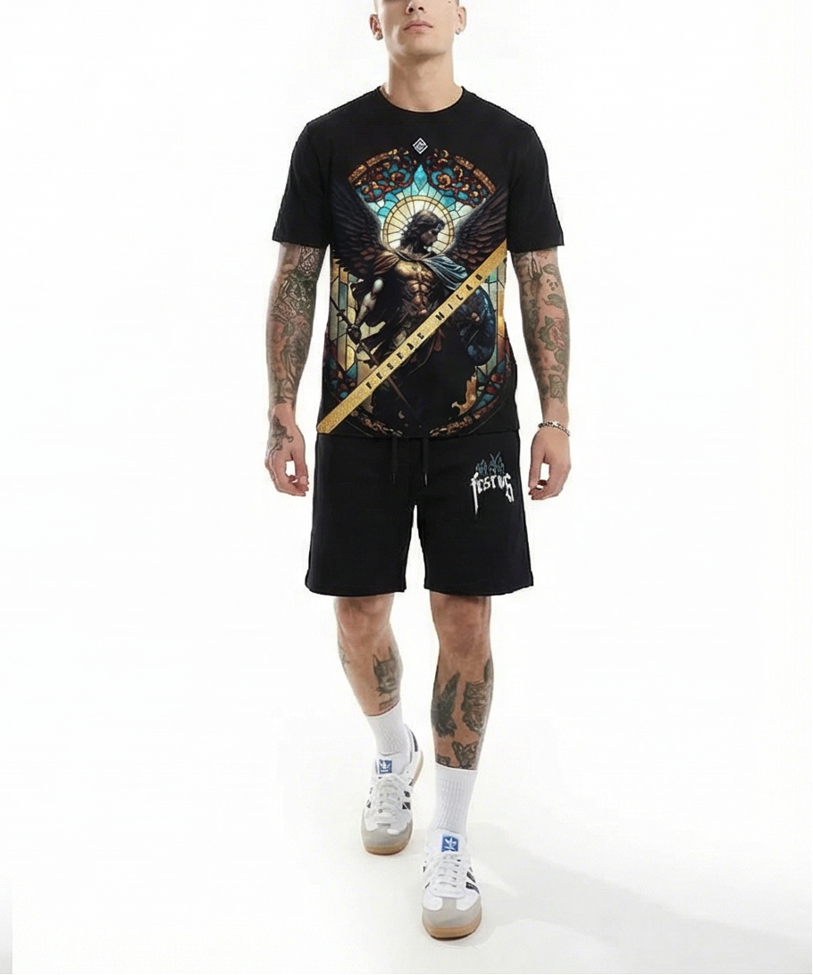 FesFas angel-print T-shirt Set | Black