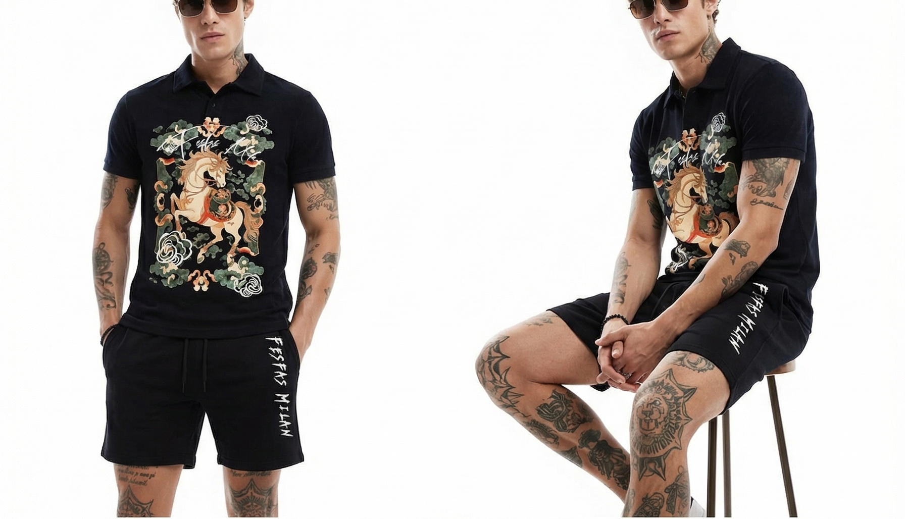 FesFas cloud horse-print Polo Set | Black