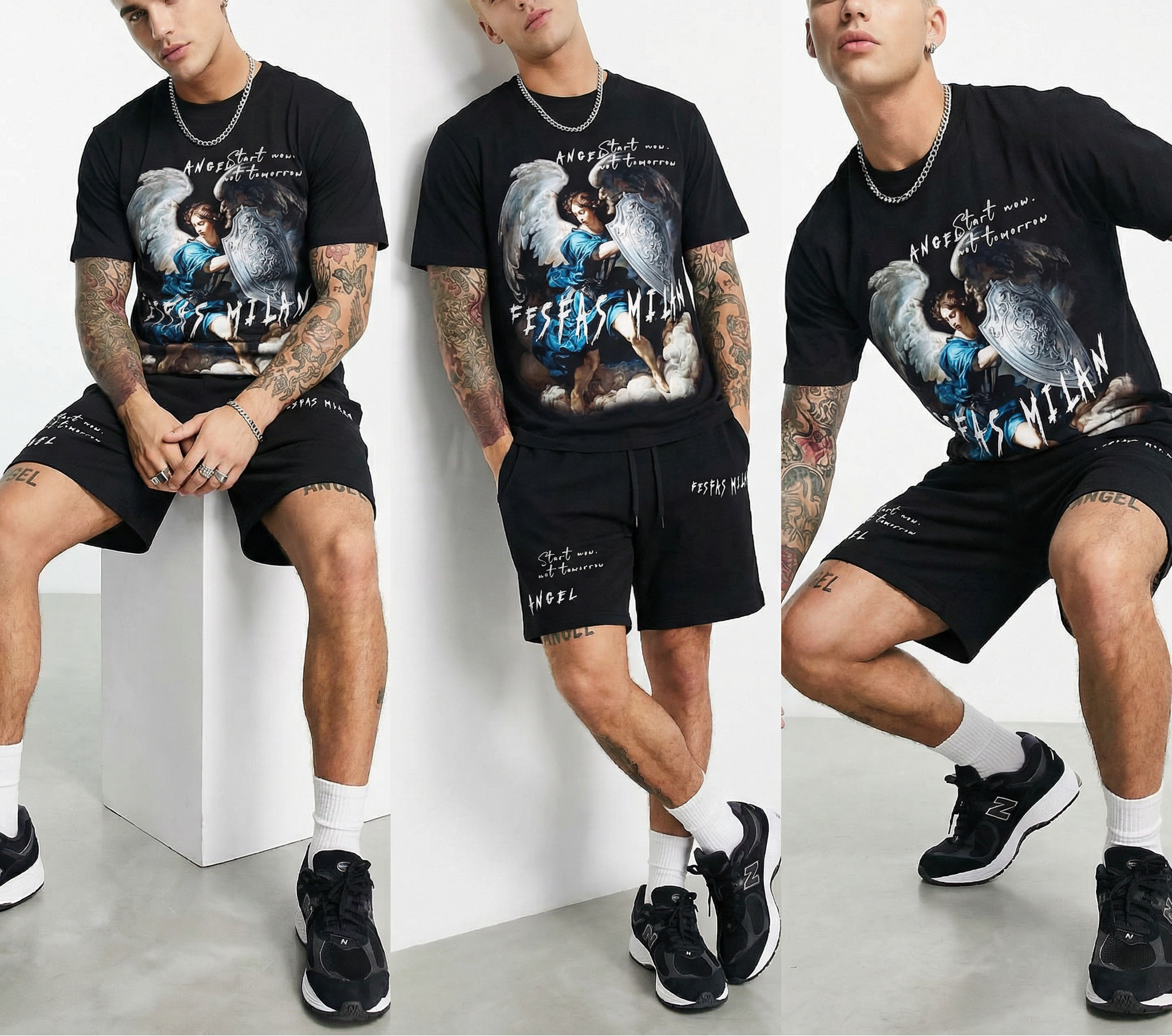 FesFas heaven guardian-print T-shirt Set | Black