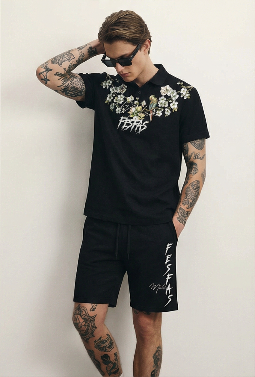 FesFas flowers-print Polo Set | Black