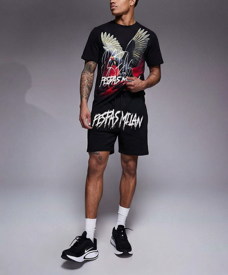 FesFas parrot-print T-shirt Set | Black