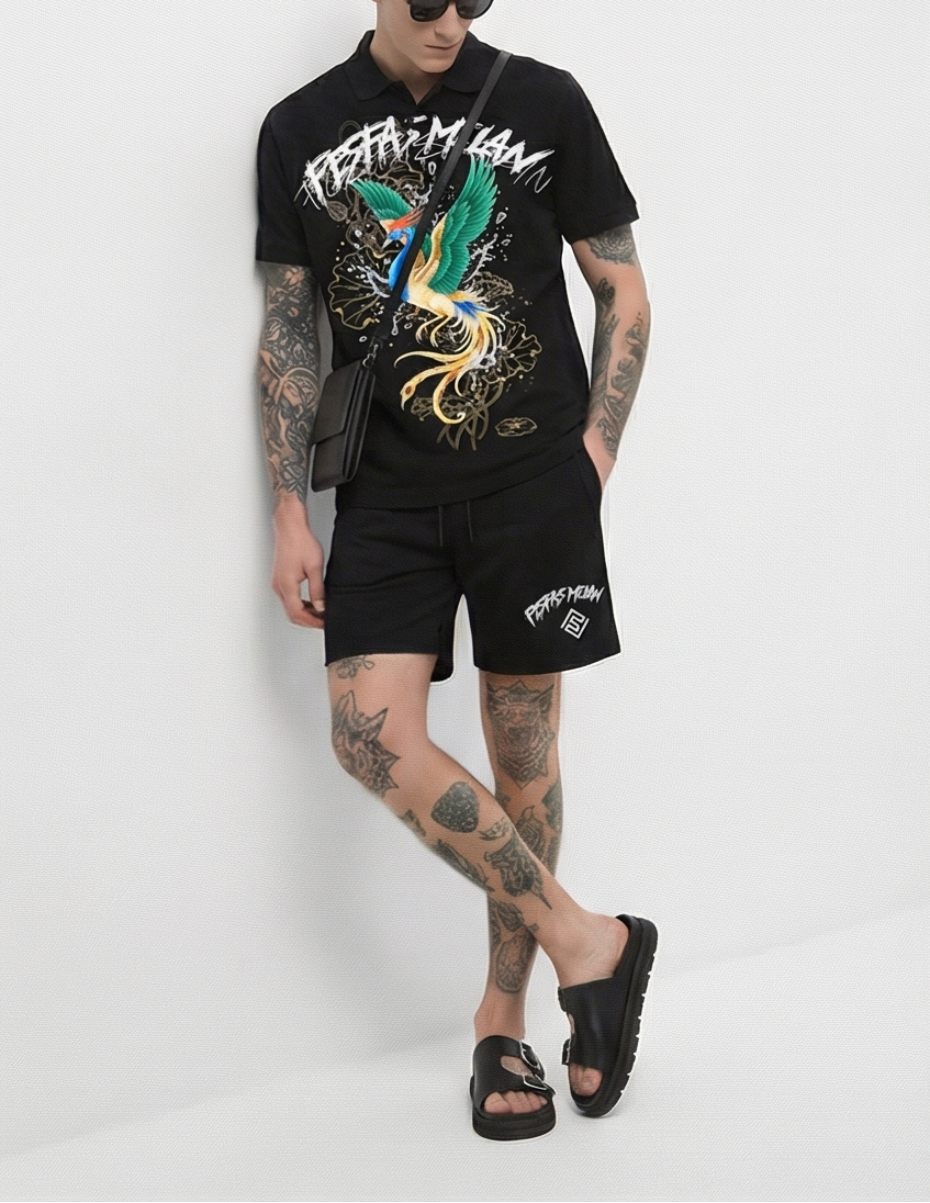 FesFas peacock-print Polo Set | Black