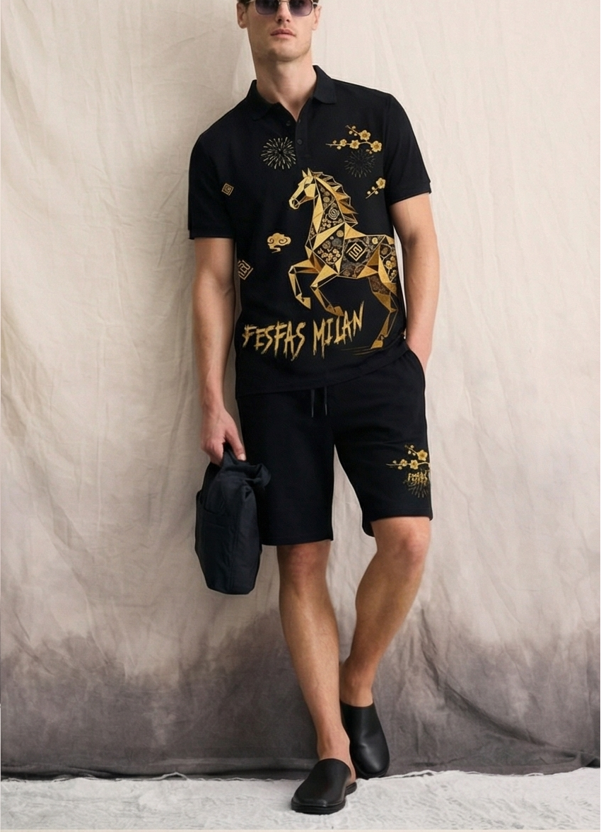 FesFas horse-print Polo Set | Black