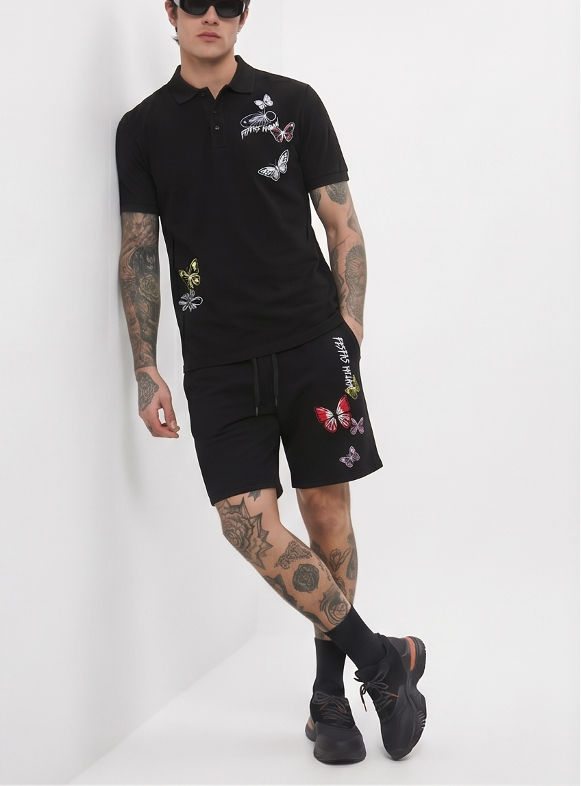 FesFas butterflies-print Polo Set | Black